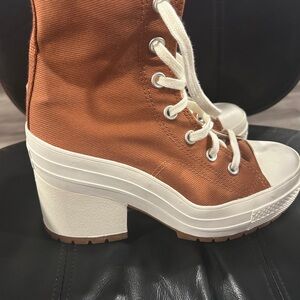 Stylish Lace-Up Platform Boots - Brown and White